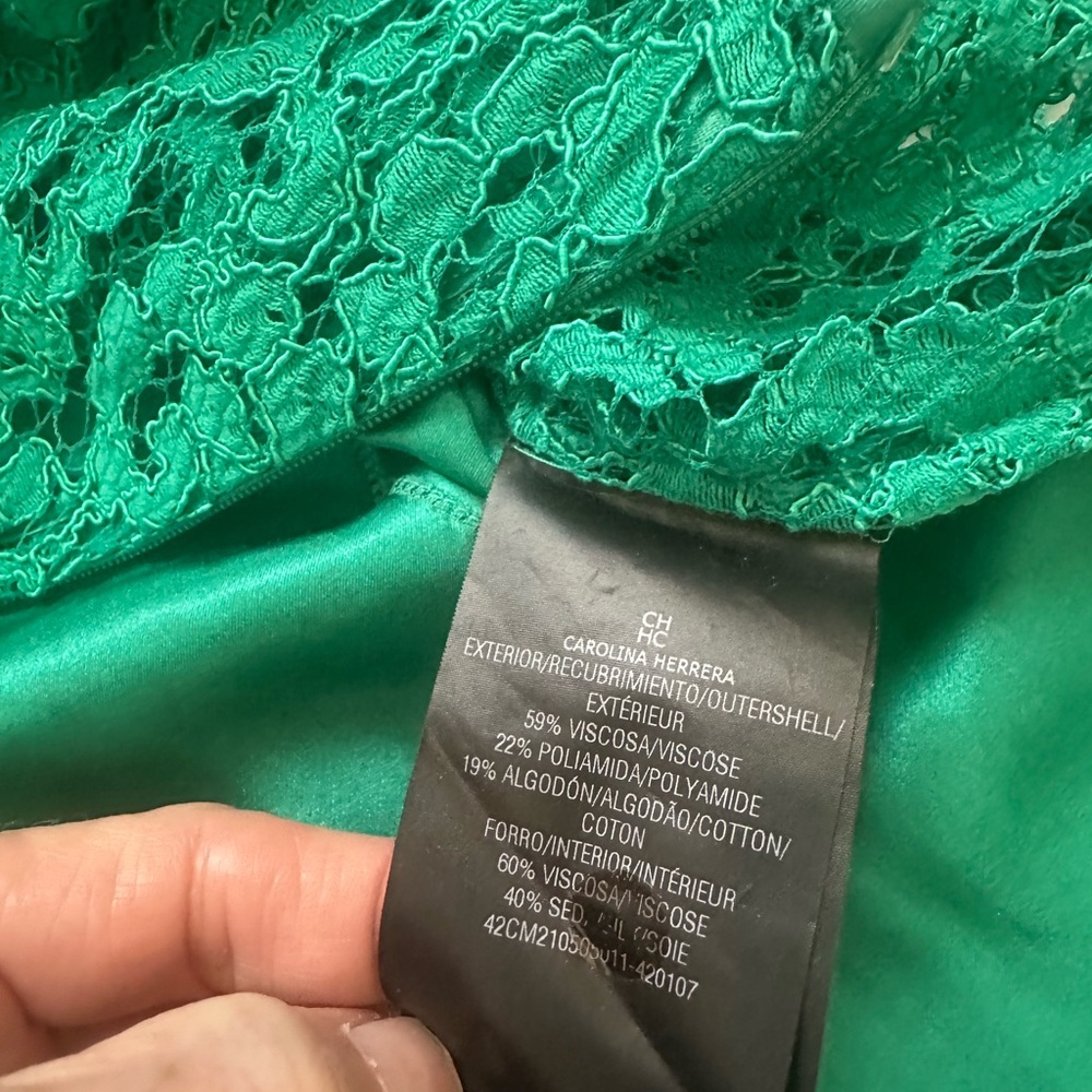 Carolina Herrera Emerald Green Lace Top S